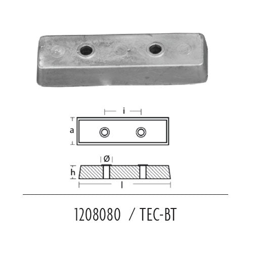 Anodo per Flaps Trim Bennet 95x25, per poppa barca, in zinco